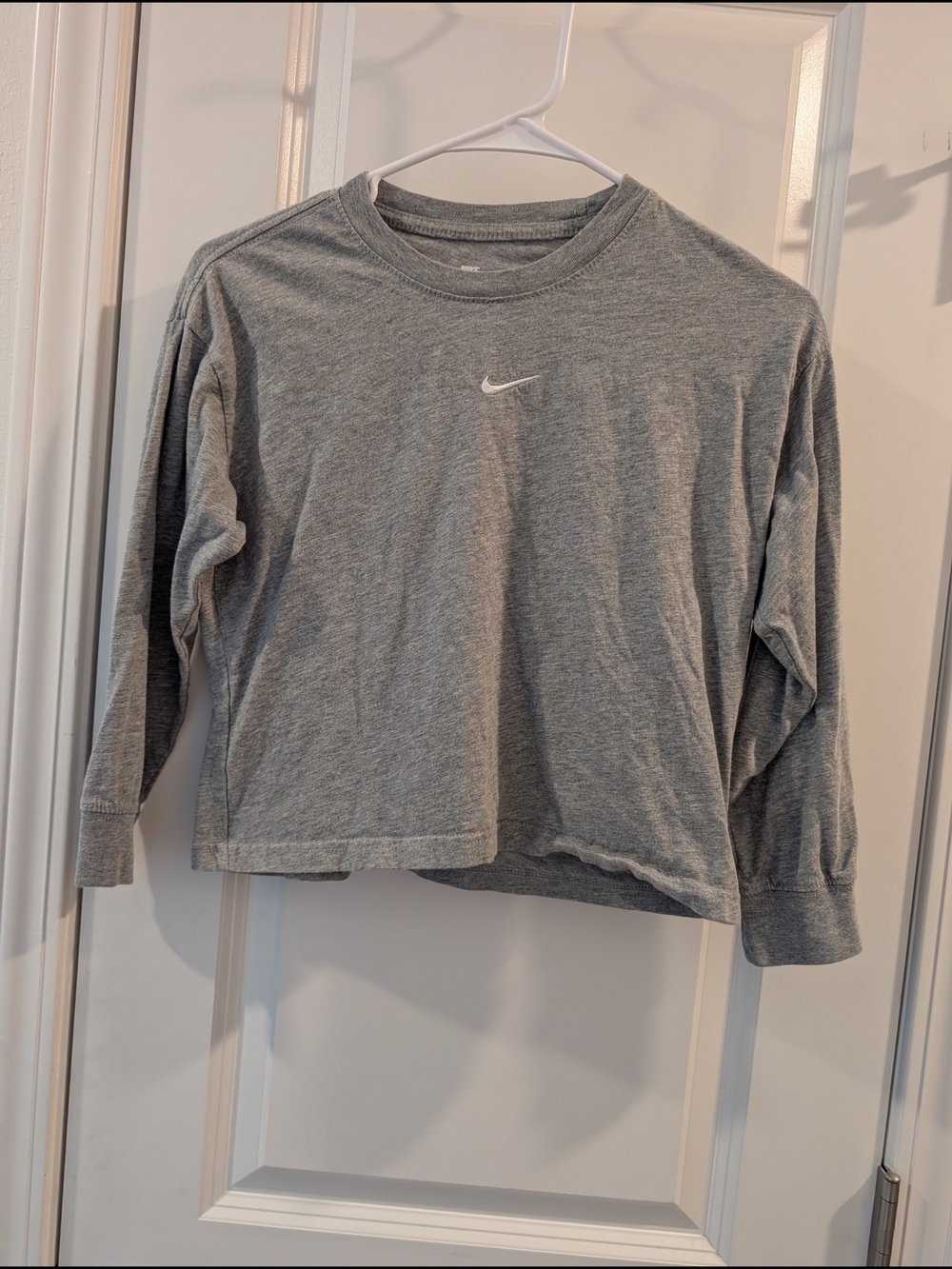 Nike Kids Grey Long Sleeve Cropped Crew with White Swoosh